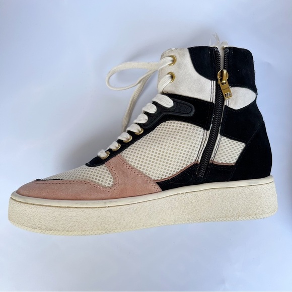COACH C220 High Top Sneaker Leather Mesh Black White Pink Wedge Women’s 6.5 - Picture 8 of 11
